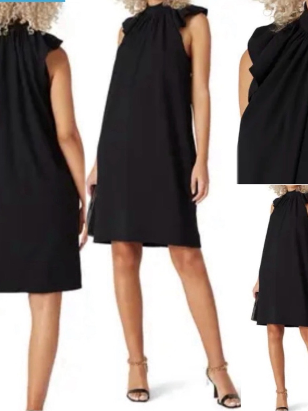 Victoria Beckham black flutter sleeve pocket dress high button neck size 10